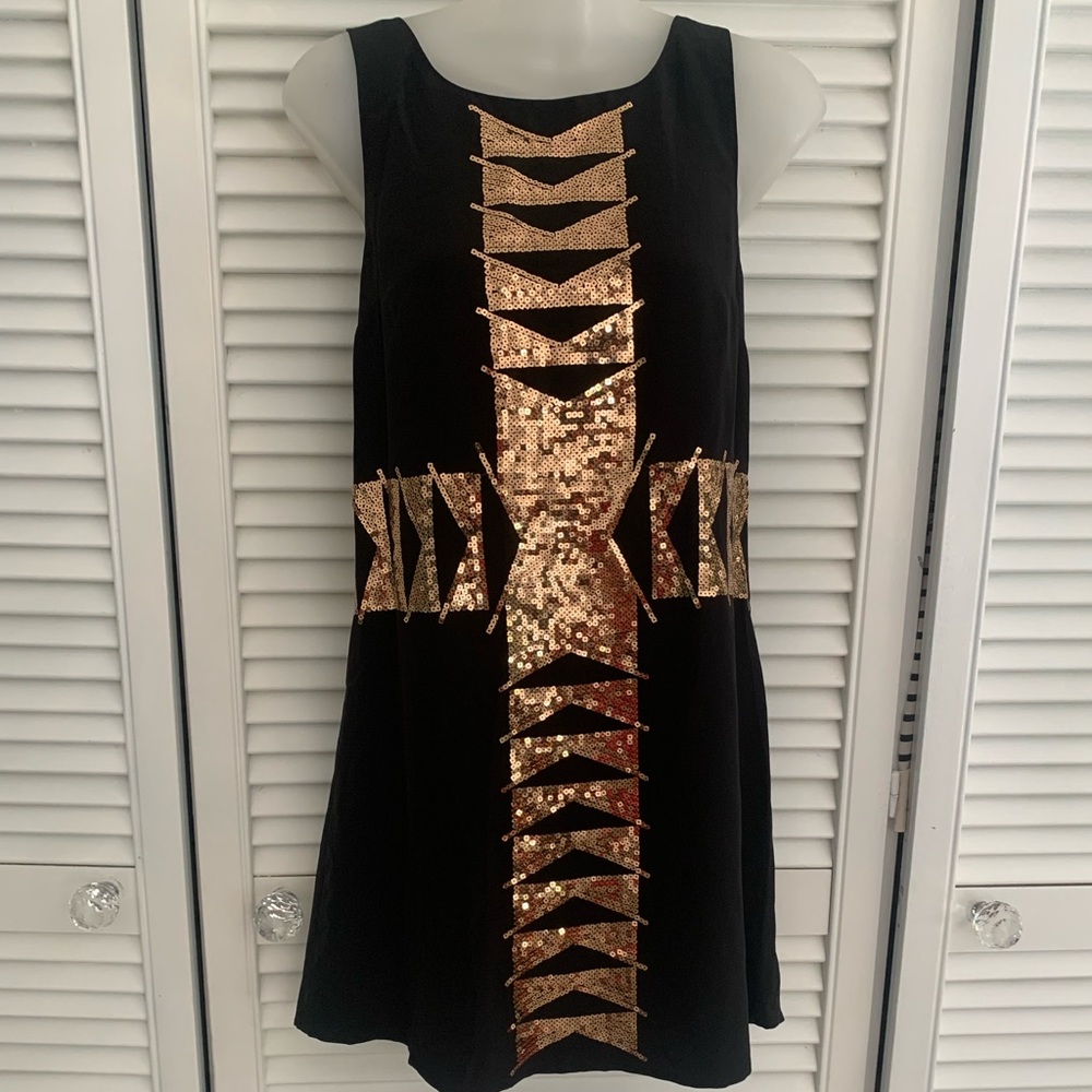 Kookai short dress with gold sequins design. 100% silk.  Silk lining. - Picture 2 of 2